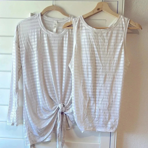 lululemon athletica Tops - LULULEMON EUC Set of 2 Tops Long Sleeve Tank Sleeveless Tie Back 6 White